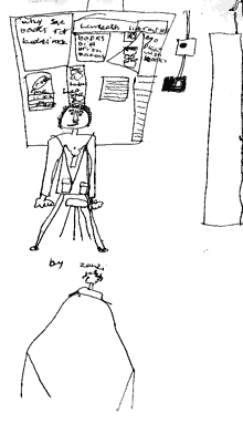 Performing in London Festival of Literature, as drawn by Zonzi, aged six